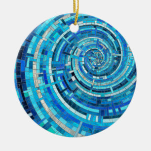 Ornamento De Cerâmica Mosaico espiral de onda azul