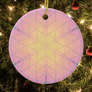 Ornamento De Cerâmica Mosaico Mandala Amarelo Cor-de-rosa e Azul