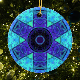 Ornamento De Cerâmica Mosaico Mandala Azul e Roxo