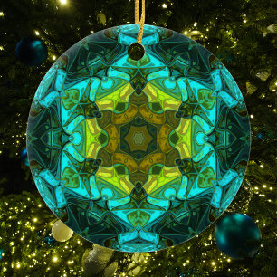 Ornamento De Cerâmica Mosaico Mandala Flor Amarelo Verde e Azul