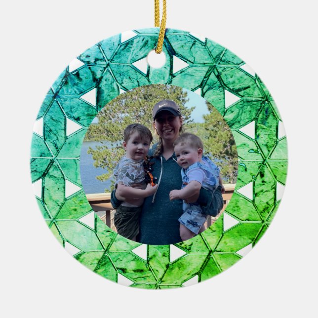 Ornamento De Cerâmica Mosaico verde-aquamarino | flor da vida (Frente)