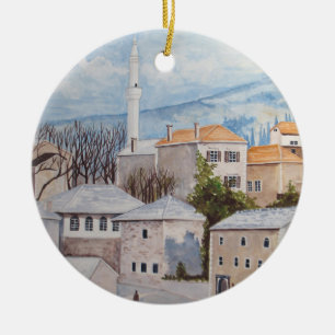 Ornamento De Cerâmica Mostar, Bósnia - Pintura de Townscape Acrílico