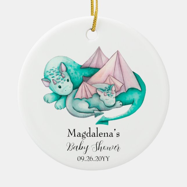 Ornamento De Cerâmica Mother and Baby Dragon Baby Shower Keepsake  (Frente)