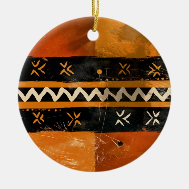 Ornamento De Cerâmica Motivos tribais em tons negros e terrestres (Frente)