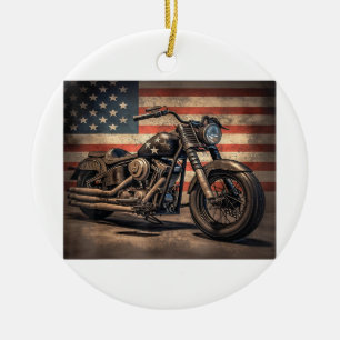 Ornamento De Cerâmica Motocicleta Bandeira EUA Retro Ciclista