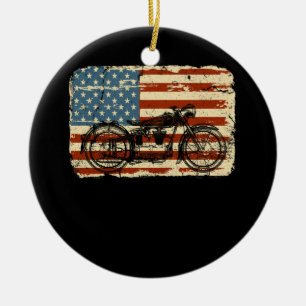 Ornamento De Cerâmica Motocicleta EUA Bandeira patriótica vintage 4 de j