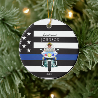 Ornamento De Cerâmica Motociclo de linha azul fina polícia