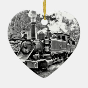 Ornamento De Cerâmica Motor preto e branco do trem do vapor do vintage