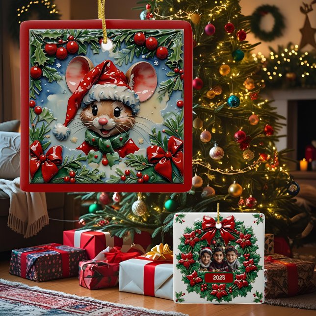 Ornamento De Cerâmica Mouse de Natal de Pera Personalizável (Criador carregado)
