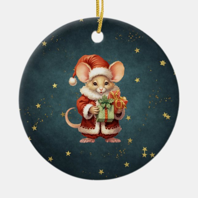 Ornamento De Cerâmica Mouse Feliz de Natal (Frente)