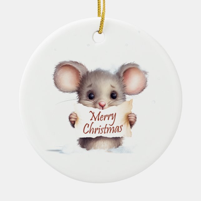 Ornamento De Cerâmica Mouse Feliz Natal (Frente)