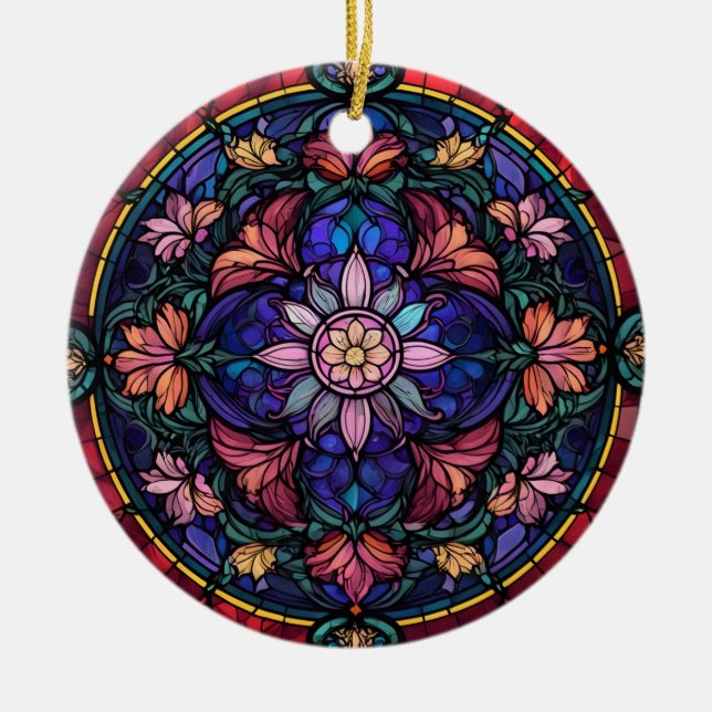 Ornamento De Cerâmica Mozaico floral colorido (Frente)