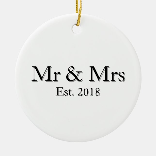 Ornamento De Cerâmica Mr & Mrs Est. Year Elegant Personalized Couple  (Frente)