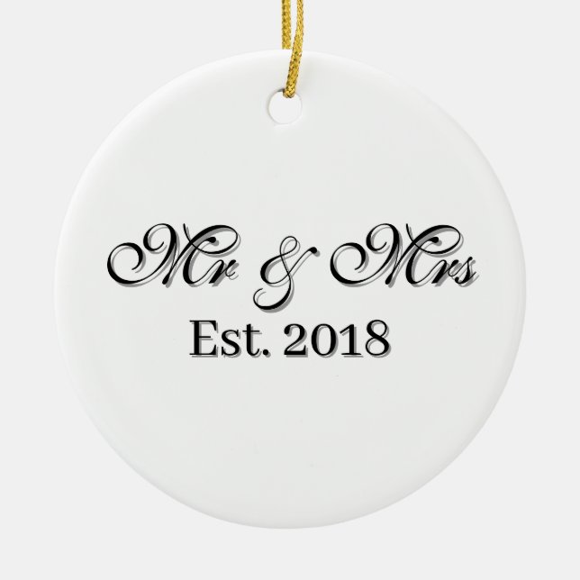 Ornamento De Cerâmica Mr & Mrs Est. Year Personalized Couple Design (Frente)