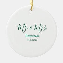 Ornamento De Cerâmica Mr & Mrs last name married year wedding engagement