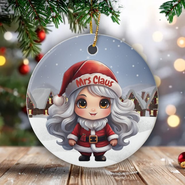 Ornamento De Cerâmica Mrs Claus Female Character Girly Gift for Woman 🤶 (customizable text Santa Hat Mrs Claus Female Character Girly Gift for Woman Ceramic Ornament 🎄🤶🏻)