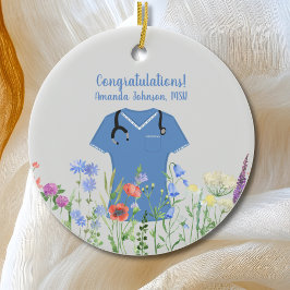 Ornamento De Cerâmica MSN Enfermeira Esfregões Azuis