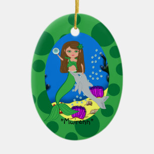 Ornamento De Cerâmica Muirenn Green Mermaid Ornament