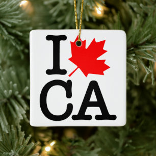 Ornamento De Cerâmica Muito Educado Vermelho Preto Eu Amo Canadá Folha d