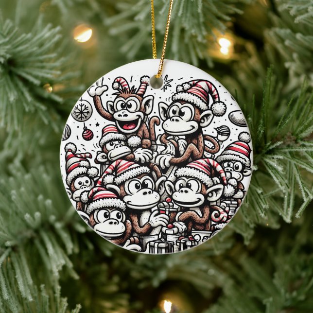 Ornamento De Cerâmica Muitos Macacos de Natal (Árvore)