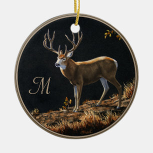 Ornamento De Cerâmica Mule Deer Buck Autumn Trophy Antlers Monograma