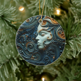 Ornamento De Cerâmica Mulher ao Luar Arte 3D