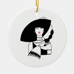 Ornamento De Cerâmica Mulher Art Déco de Grande Chapéu Luvas RL