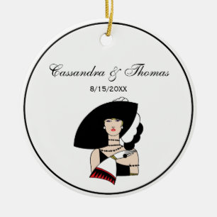 Ornamento De Cerâmica Mulher Art Déco Vintage Usando Luvas de Chapéu Col