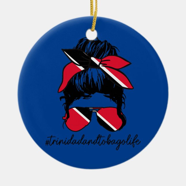 Ornamento De Cerâmica Mulher Bandeira Trinidad e Tobago Life Trinidadian (Frente)