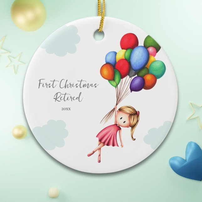 Ornamento De Cerâmica Mulher Bonita Aposentada no Primeiro Natal (Criador carregado)