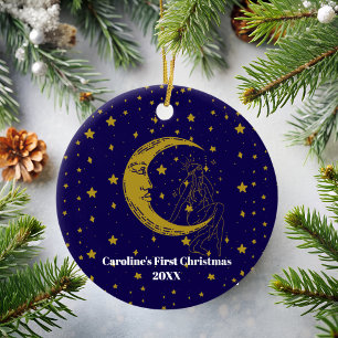 Ornamento De Cerâmica Mulher Celestial Boho Caprichosa Lua Estrelas 1º N
