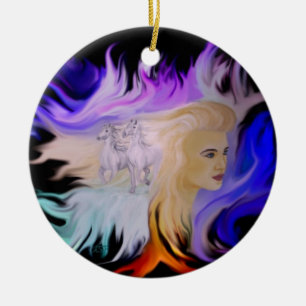 Ornamento De Cerâmica Mulher com cavalo