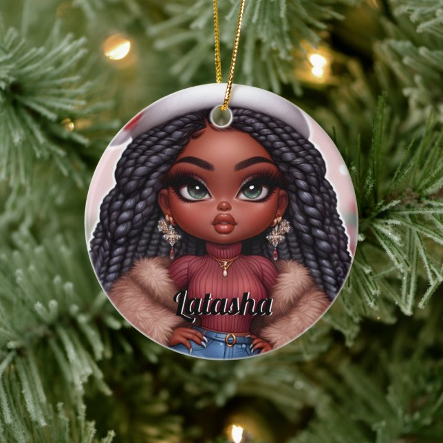 Ornamento De Cerâmica Mulher de Natal afro-americana (Árvore)