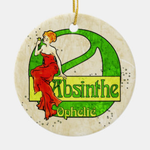 Ornamento De Cerâmica Mulher de Ophelie do absinto no vestido vermelho