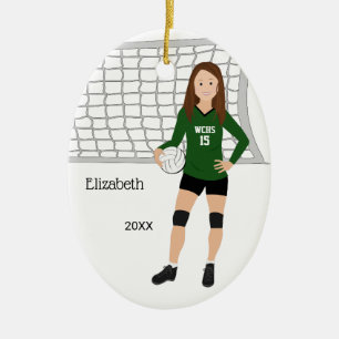 Ornamento De Cerâmica Mulher de voleibol Brunette verde e negra