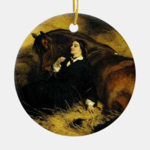 Ornamento De Cerâmica Mulher e Cavalo