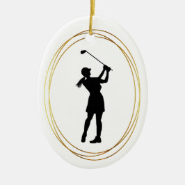 Ornamento De Cerâmica Mulher Golfer Silhouette Ornament