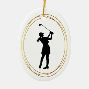 Ornamento De Cerâmica Mulher Golfer Silhouette Ornament