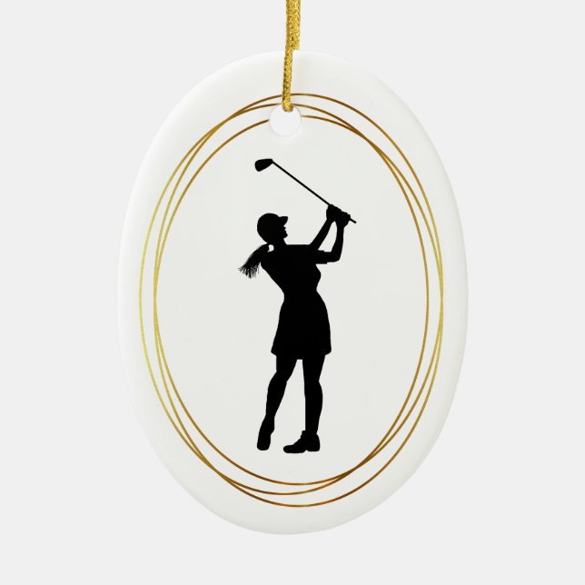 Ornamento De Cerâmica Mulher Golfer Silhouette Ornament (Frente)