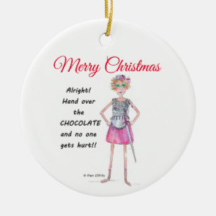 Ornamento De Cerâmica Mulher guerreira pede entrega sobre esboço de cho