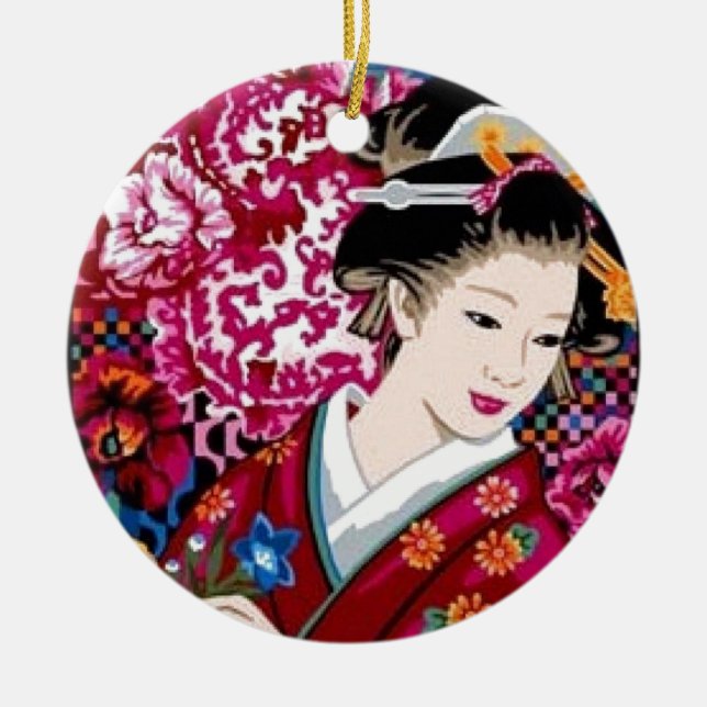 Ornamento De Cerâmica Mulher japonesa no quimono (Frente)
