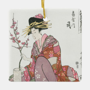 Ornamento De Cerâmica Mulher japonesa Vintage Pintura pintura pintura bl