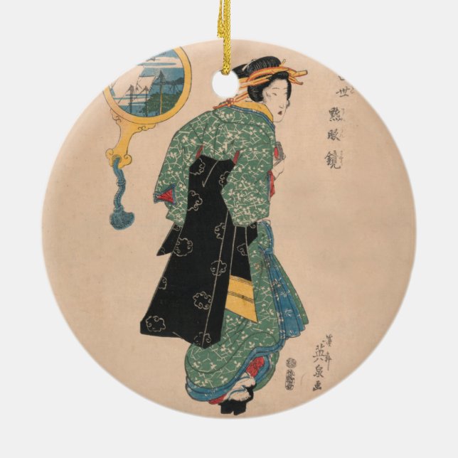 Ornamento De Cerâmica Mulher Kimono japonesa: Ukiyo-e Woodblock Impressã (Traseira)