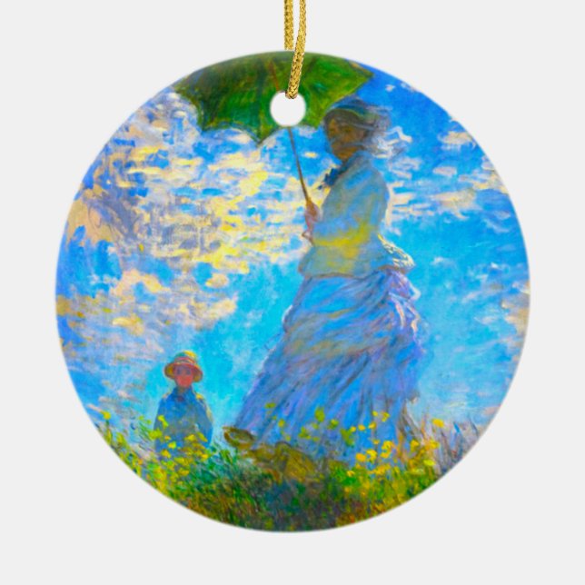 Ornamento De Cerâmica Mulher Monet com Parasol (Frente)