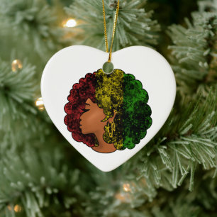 Ornamento De Cerâmica Mulher negra rasta afro vermelho amarelo verde