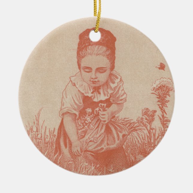 Ornamento De Cerâmica Mulher Reunindo Flores Ephemera (Frente)