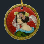 ORNAMENTO DE CERÂMICA MULHER ROMÂNTICA COM FLORES VINTAGEM ENAMEL<br><div class="desc">Elegante vintage enamel,  retrato romântico de senhora com coroa</div>