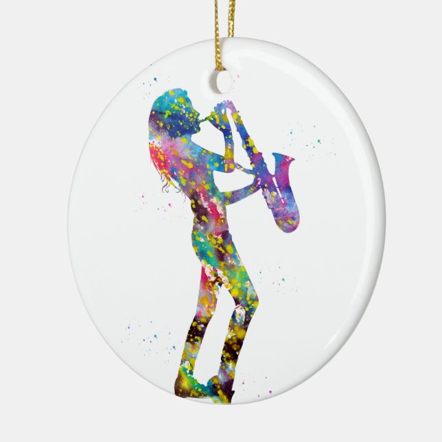 Ornamento De Cerâmica Mulher tocando saxofone (Esquerda)
