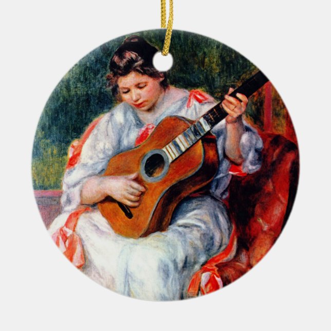 Ornamento De Cerâmica Mulher tocando violão por Pierre Renoir (Frente)