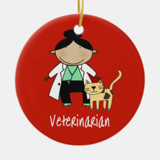 Ornamento De Cerâmica Mulher veterinária com o gato personalizado